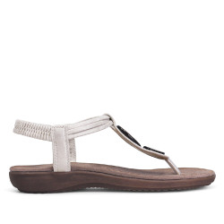 Sandalias planas Amarpies metalizadas con tira al dedo y abalorios de madera - Querol online