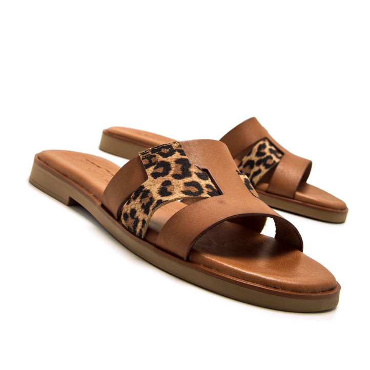 Sandàlies planes Mustang alysa marron animal print lleopard - Querol online
