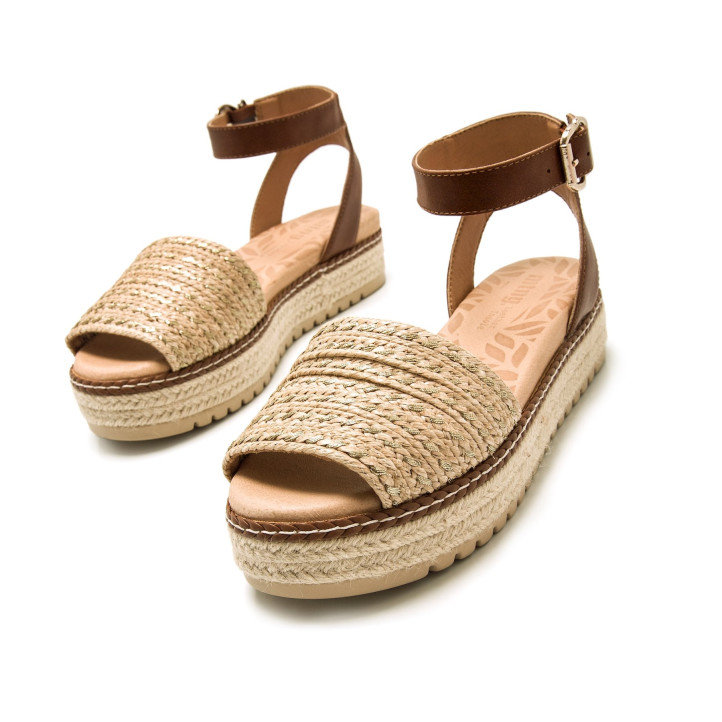 Sandalias plataformas Mustang amelie beige con suela trenzada de yute - Querol online