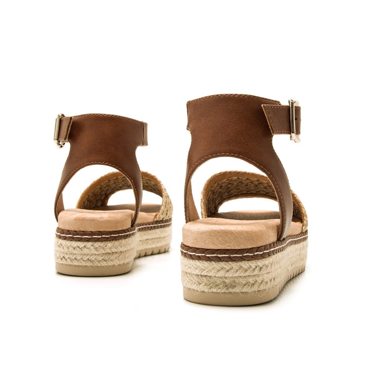 Sandalias plataformas Mustang amelie beige con suela trenzada de yute - Querol online