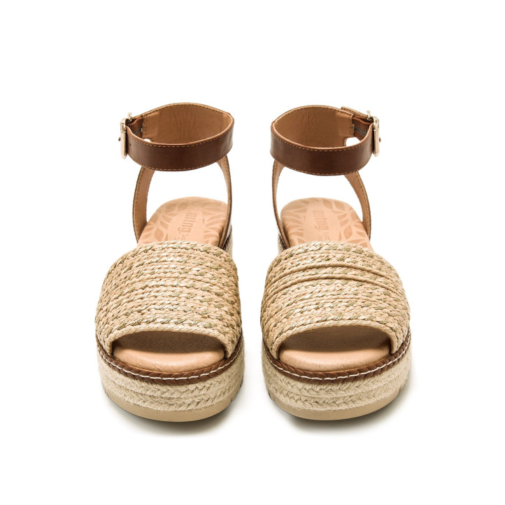 Sandalias plataformas Mustang amelie beige con suela trenzada de yute - Querol online
