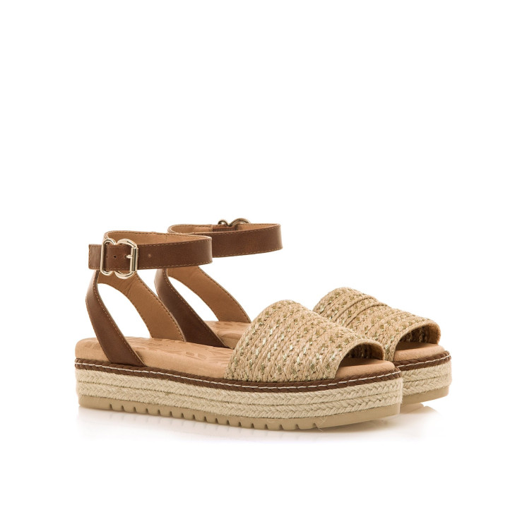 Sandalias plataformas Mustang amelie beige con suela trenzada de yute - Querol online