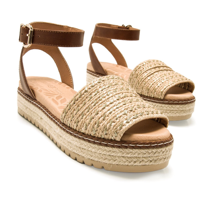 Sandàlies plataformes Mustang amelie beix amb sola trenada de jute - Querol online