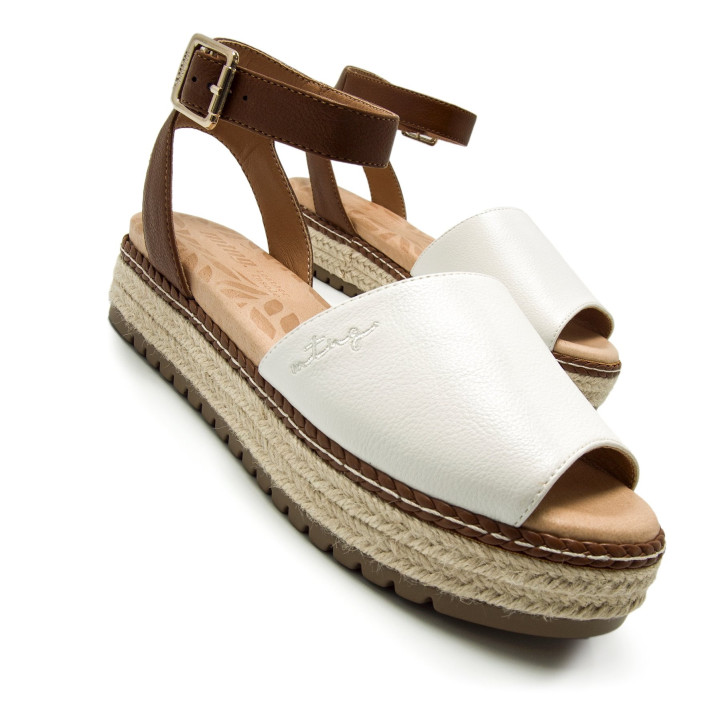 Sandalias plataformas Mustang amelie blancas y marrones estilo menorquina - Querol online