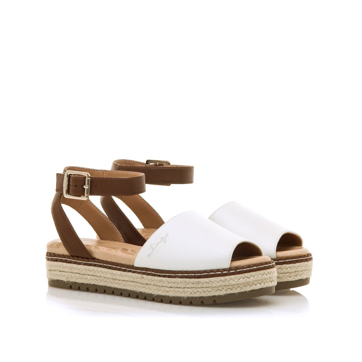 Sandalias plataformas Mustang amelie blancas y marrones estilo menorquina - Querol online
