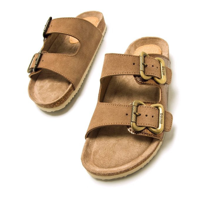 Sandalias planas Mustang lazy marrones metalizadas tipo bio - Querol online