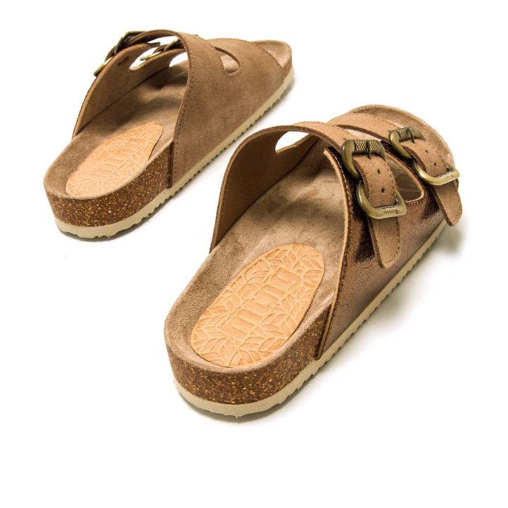 Sandàlies planes Mustang lazy marrons metalitzades tipus bio - Querol online