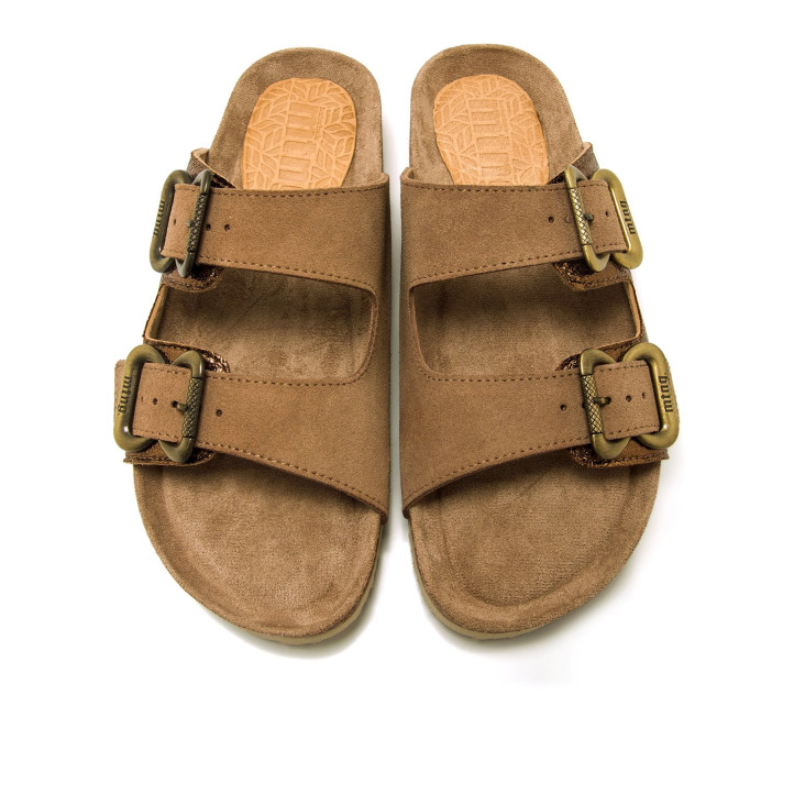 Sandalias planas Mustang lazy marrones metalizadas tipo bio - Querol online