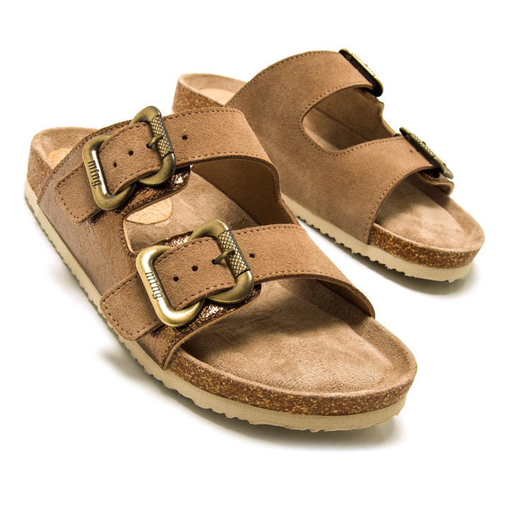 Sandàlies planes Mustang lazy marrons metalitzades tipus bio - Querol online