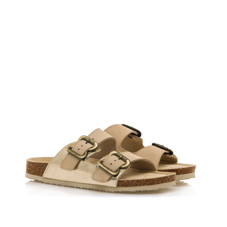 Sandalias planas Mustang lazy doradas tipo bio - Querol online
