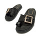 Sandalias planas Maria Mare fraine negras con hebilla brillante decorativa - Querol online