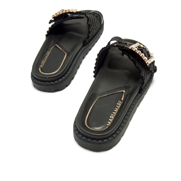 Sandalias planas Maria Mare fraine negras con hebilla brillante decorativa - Querol online