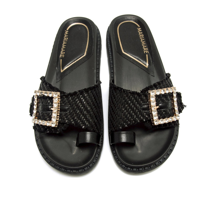 Sandalias planas Maria Mare fraine negras con hebilla brillante decorativa - Querol online
