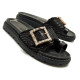 Sandalias planas Maria Mare fraine negras con hebilla brillante decorativa - Querol online