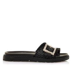 Sandalias planas Maria Mare fraine negras con hebilla brillante decorativa - Querol online