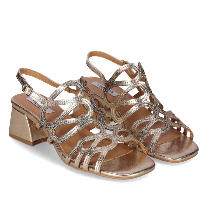 Sandalias tacón Chika 10 melania 05 doradas con tiras entrelazadas - Querol online