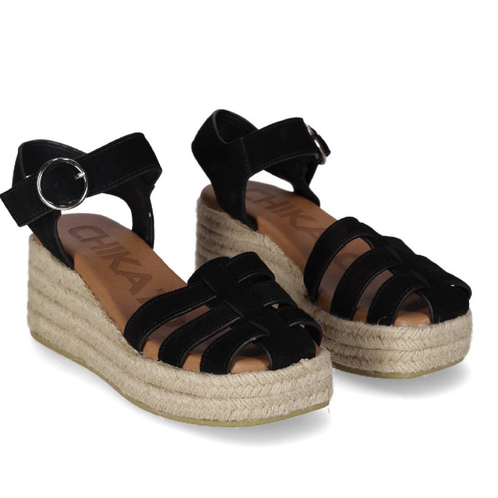 Sandalias cuña Chika 10 new bonita 10 negras estilo cangrejera - Querol online