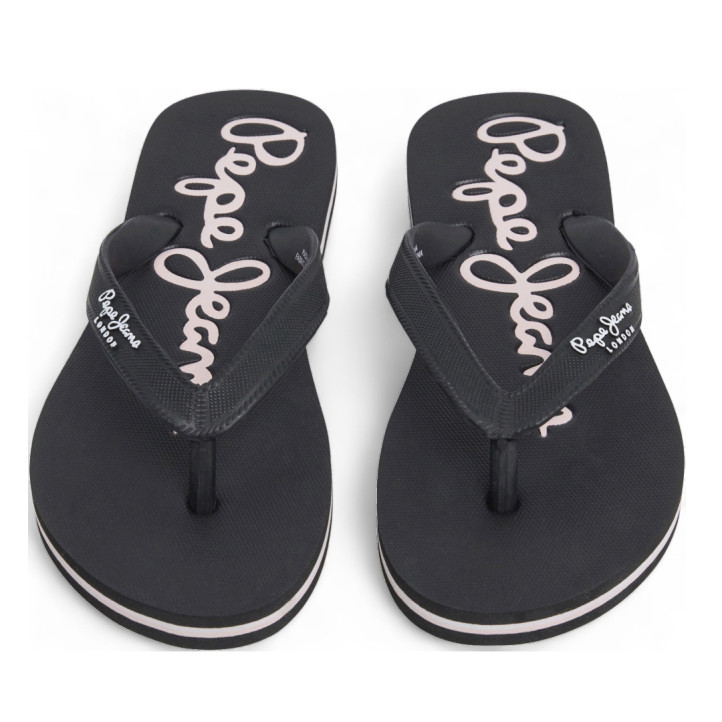 Xancles Pepe Jeans bay beach negres amb detalls blancs i tira al dit - Querol online