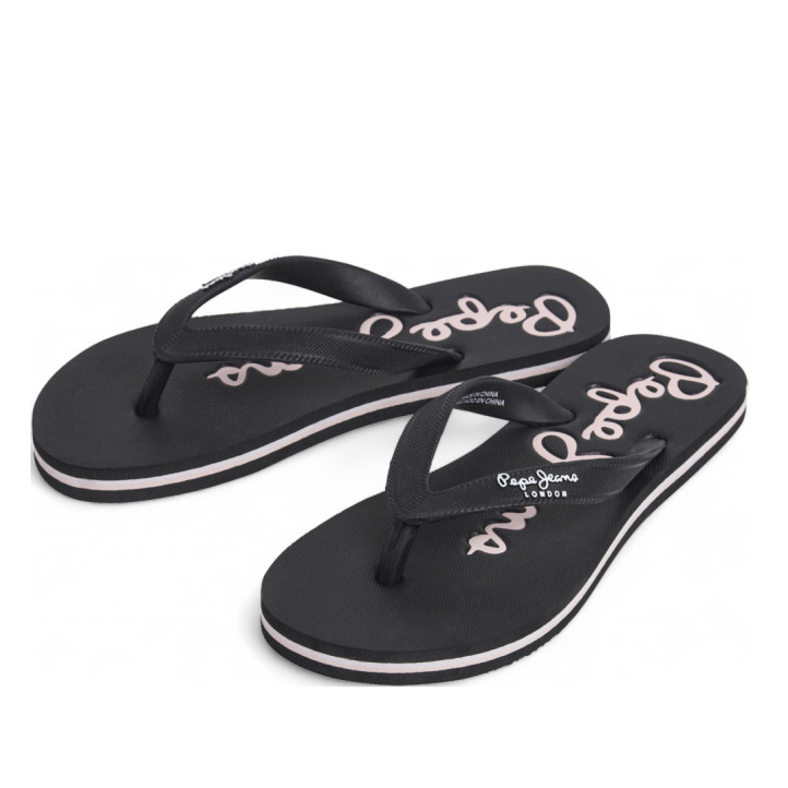 Xancles Pepe Jeans bay beach negres amb detalls blancs i tira al dit - Querol online