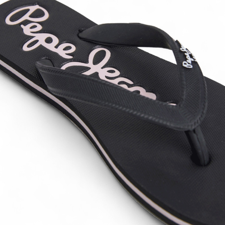 Xancles Pepe Jeans bay beach negres amb detalls blancs i tira al dit - Querol online