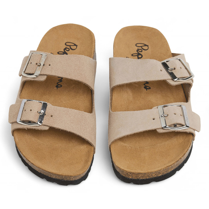 Sandàlies planes Pepe Jeans oban suede taupe amb sivelles ajustables tipus bio - Querol online