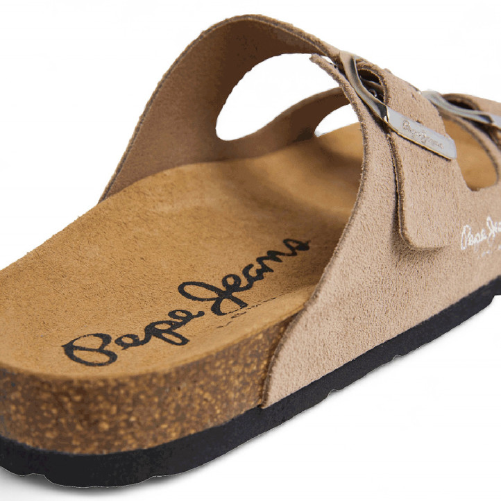 Sandàlies planes Pepe Jeans oban suede taupe amb sivelles ajustables tipus bio - Querol online
