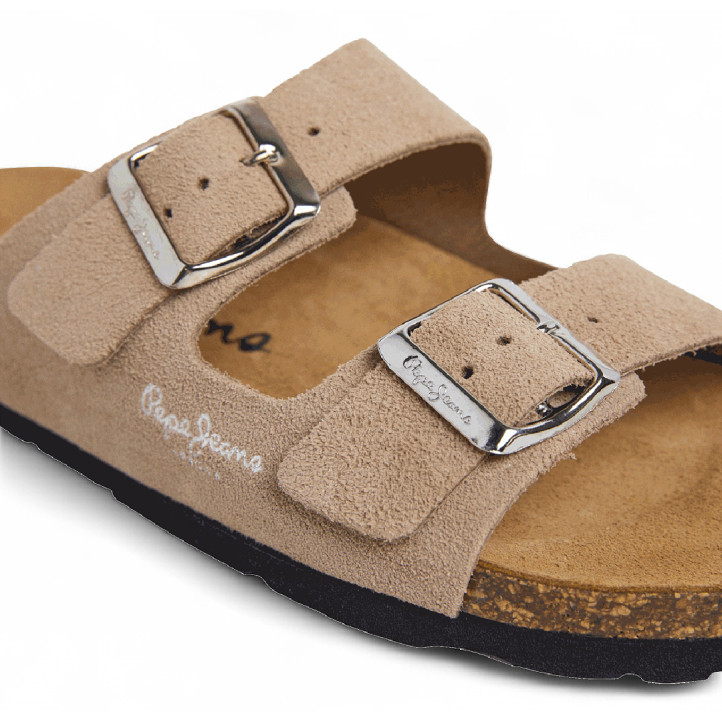 Sandàlies planes Pepe Jeans oban suede taupe amb sivelles ajustables tipus bio - Querol online