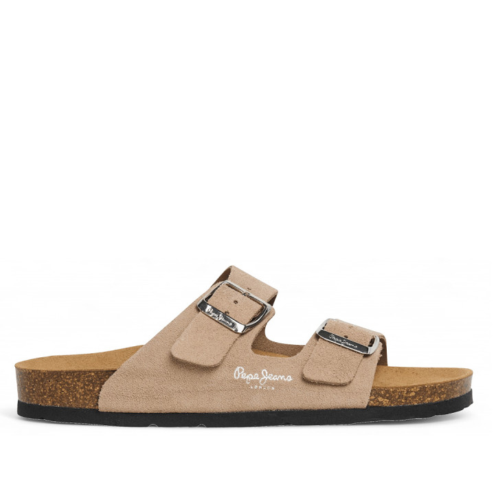 Sandàlies planes Pepe Jeans oban suede taupe amb sivelles ajustables tipus bio - Querol online