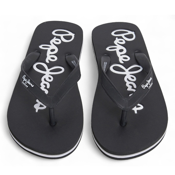 Chanclas Pepe Jeans bay beach negras con detalles blancos - Querol online