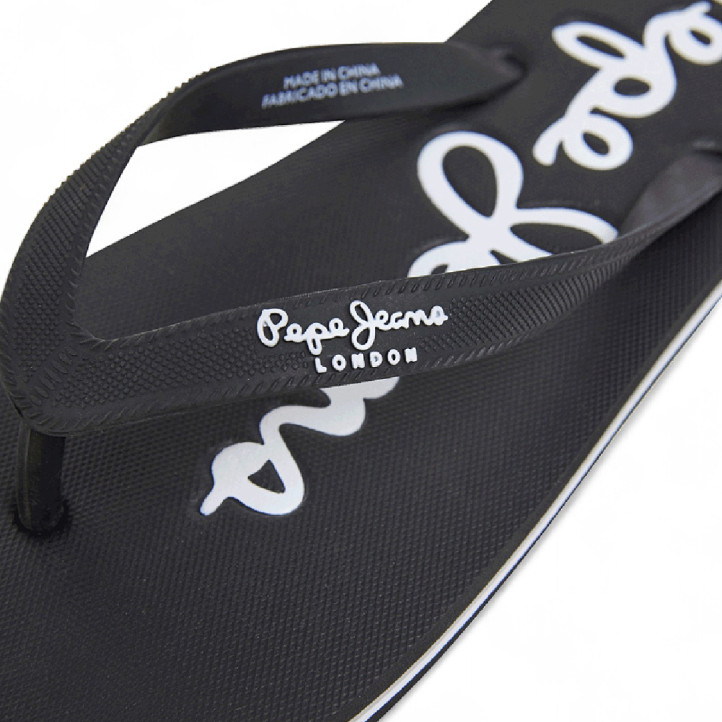 Chanclas Pepe Jeans bay beach negras con detalles blancos - Querol online