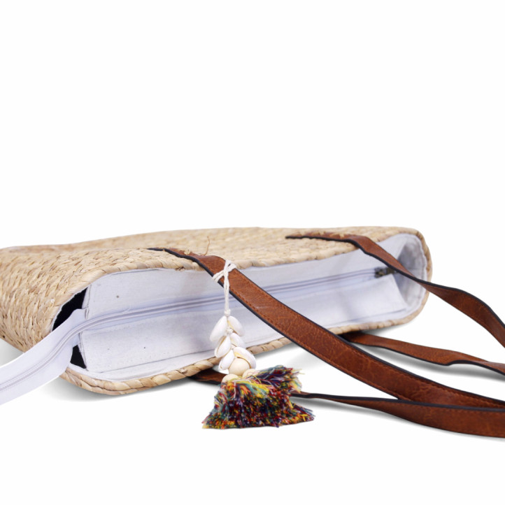 Cabàs de ràfia amb borla multicolor amb conques - Querol online