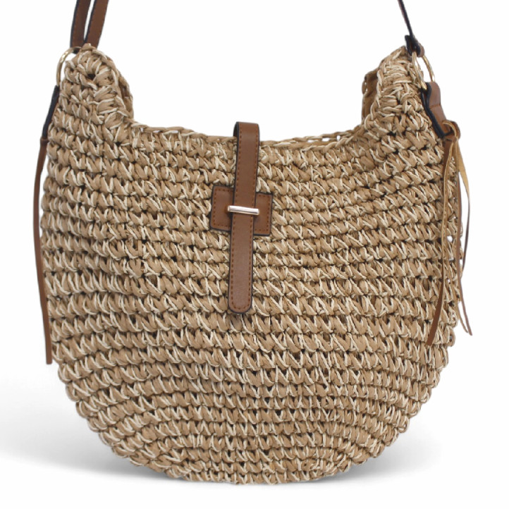 Bossa estil boho de tall arrodonit amb detalls marrons - Querol online
