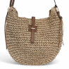 Bolso estilo boho de corte redondeado con detalles marrones
