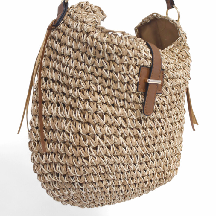 Bossa estil boho de tall arrodonit amb detalls marrons - Querol online