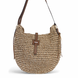 Bolso estilo boho de corte redondeado con detalles marrones - Querol online