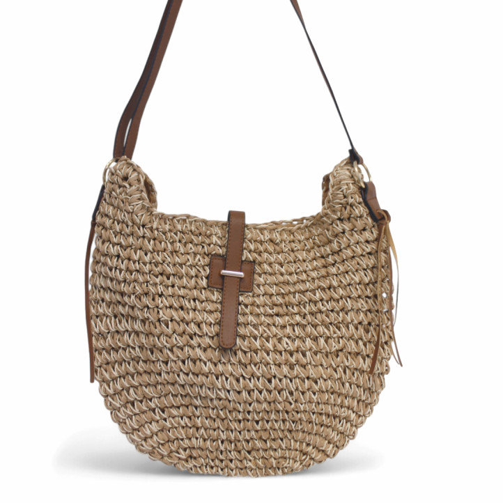 Bossa estil boho de tall arrodonit amb detalls marrons - Querol online