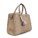 Bolso marrón rectangular con fibra trenzada y charm de cuentas - Querol online