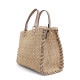 Bolso marrón rectangular con fibra trenzada y charm de cuentas - Querol online