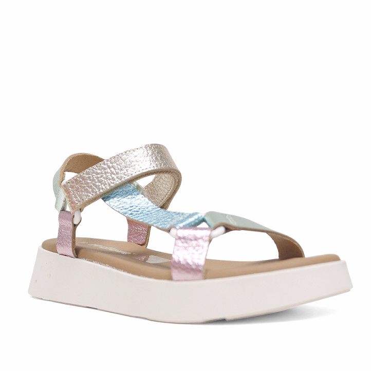 Sandalias plataformas Redlove bimba con tiras metalizadas de colores y cierre con velcro - Querol online