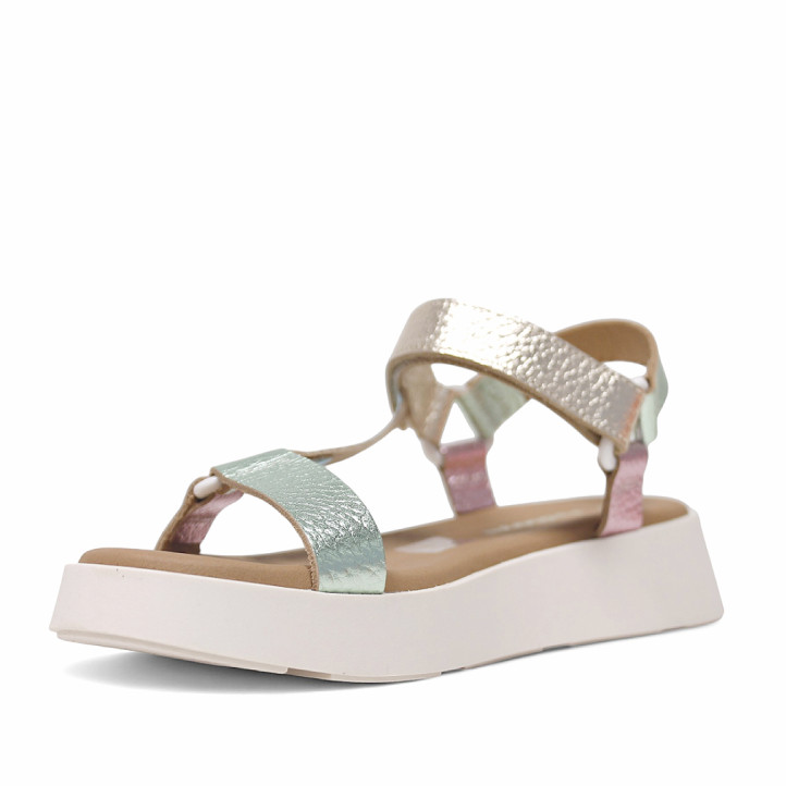 Sandalias plataformas Redlove bimba con tiras metalizadas de colores y cierre con velcro - Querol online
