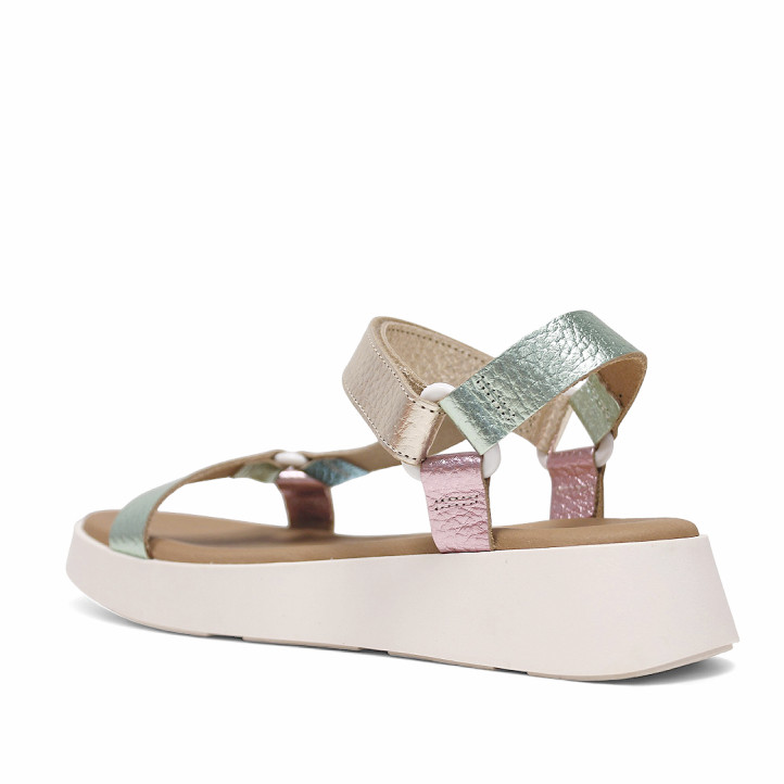 Sandalias plataformas Redlove bimba con tiras metalizadas de colores y cierre con velcro - Querol online
