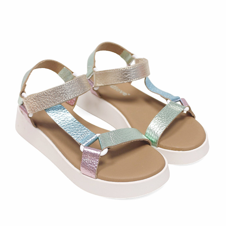 Sandalias plataformas Redlove bimba con tiras metalizadas de colores y cierre con velcro - Querol online