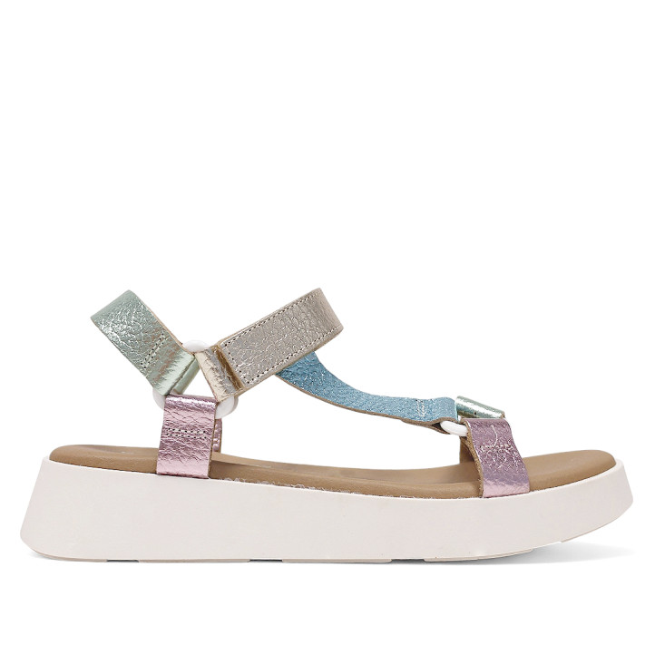 Sandalias plataformas Redlove bimba con tiras metalizadas de colores y cierre con velcro - Querol online