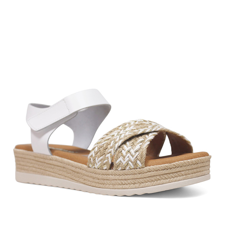 Sandalias plataformas Redlove duna blancas con tiras cruzadas de esperto trenzado - Querol online