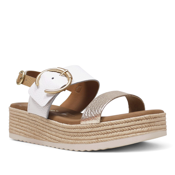 Sandalias plataformas Redlove india con tiras metalizadas y tira central blanca con hebilla decorativa - Querol online