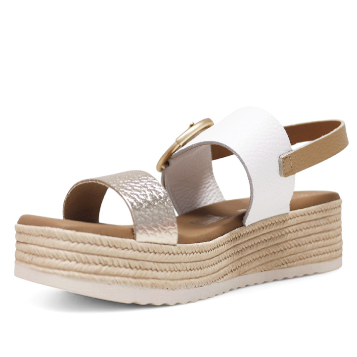 Sandalias plataformas Redlove india con tiras metalizadas y tira central blanca con hebilla decorativa - Querol online