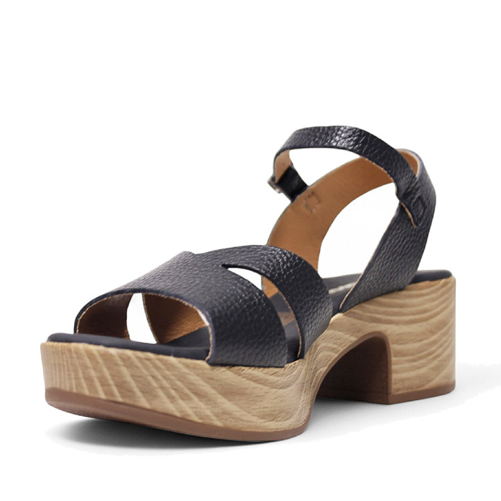 Sandalias tacón Redlove thais negras con suela efecto madera - Querol online
