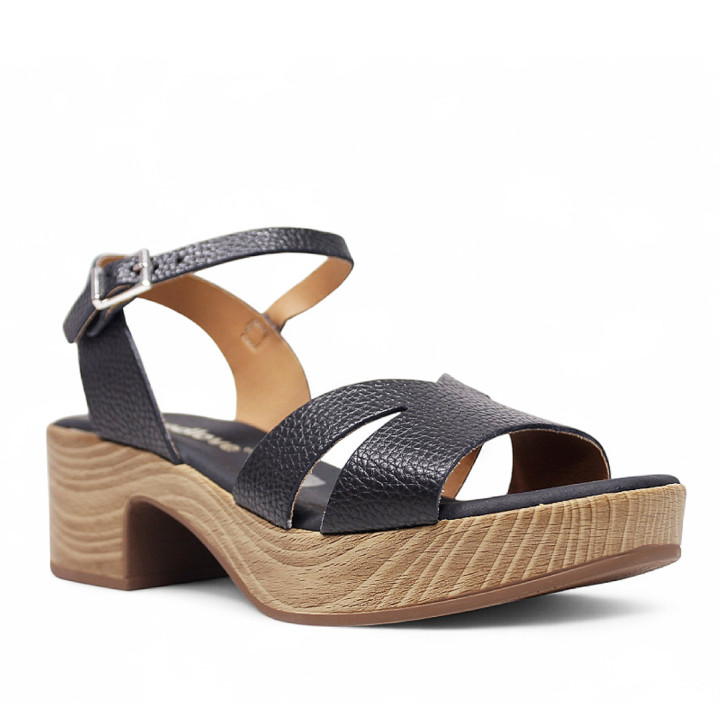 Sandalias tacón Redlove thais negras con suela efecto madera - Querol online