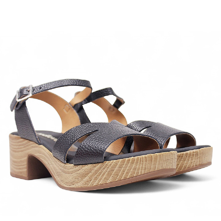 Sandalias tacón Redlove thais negras con suela efecto madera - Querol online