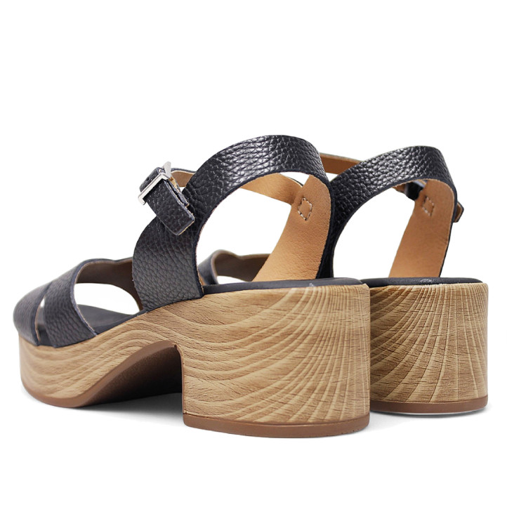 Sandalias tacón Redlove thais negras con suela efecto madera - Querol online